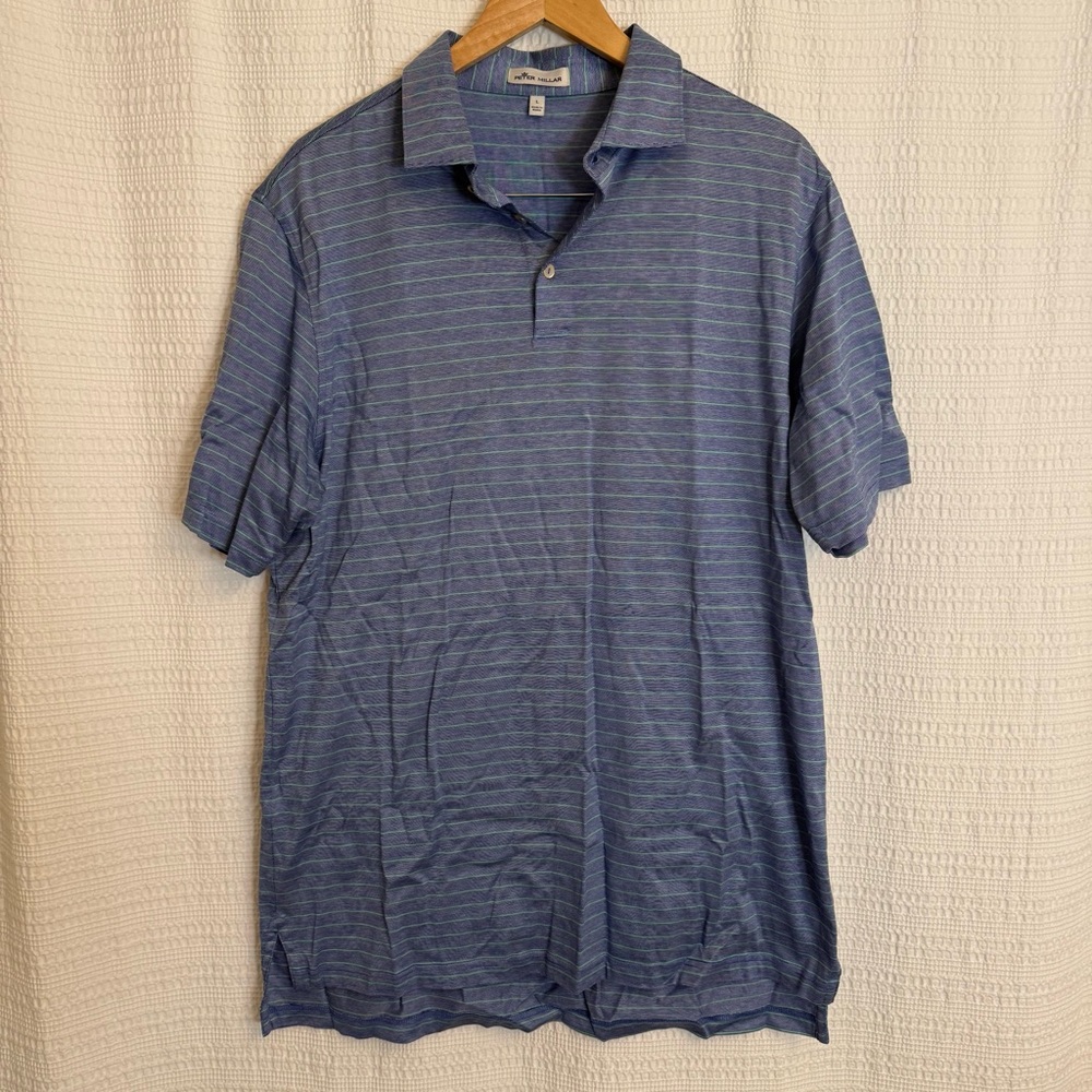 Peter Millar blue and green stripe polo